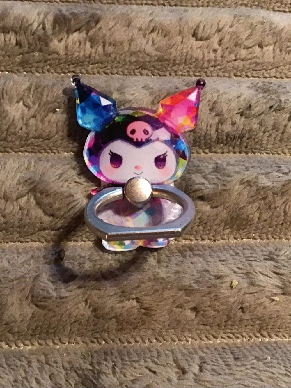 Kids Phone Ring Holder - Holographic Pink Character Design